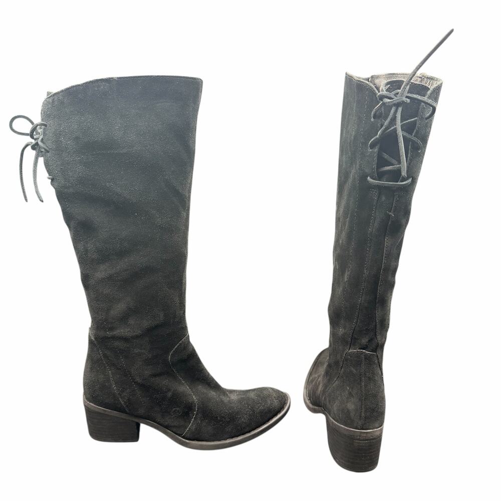 Born Black Suede Tall Riding Boots Lace Back 9M F33103